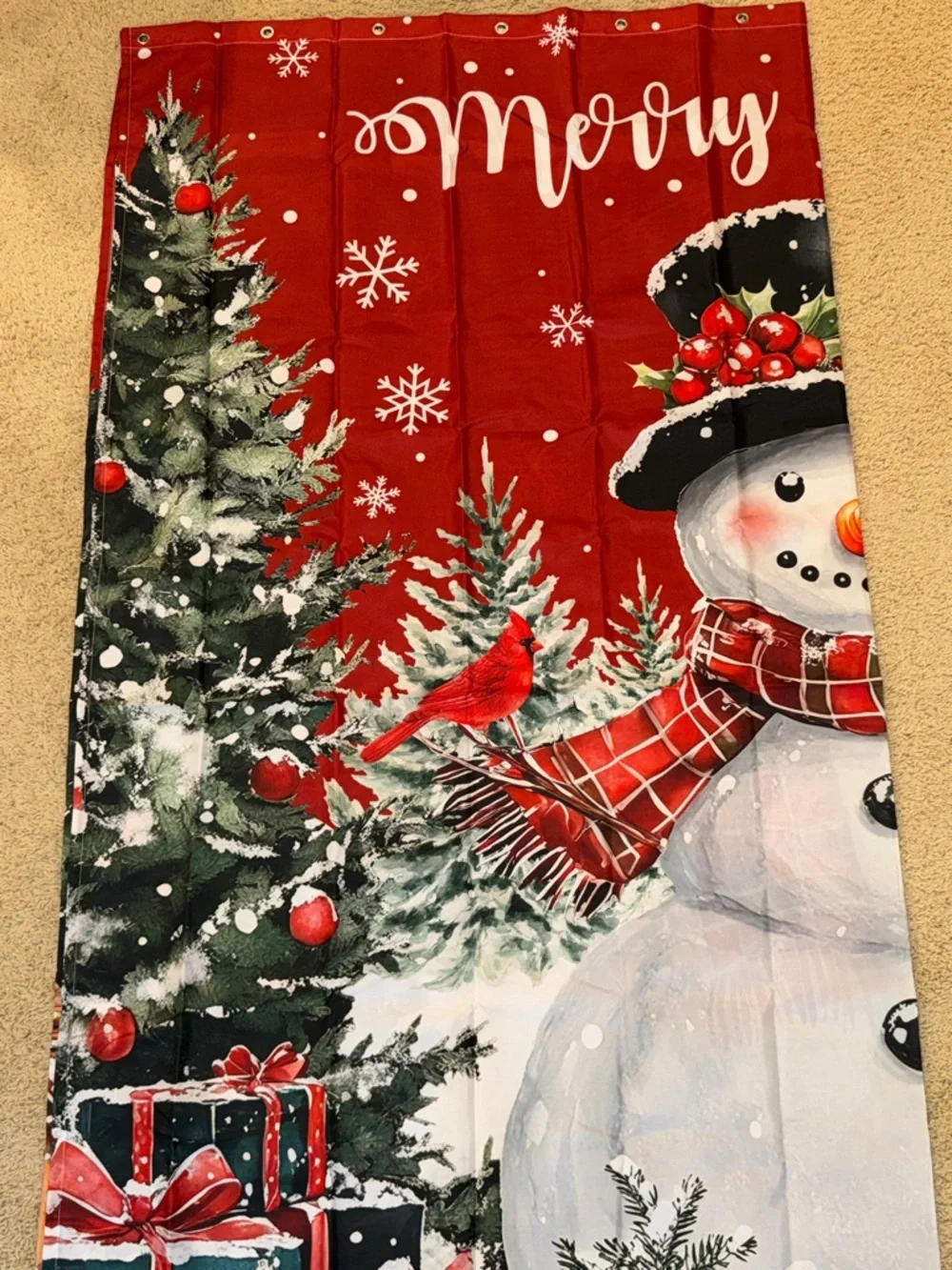 Festive Christmas Shower Curtain and Hooks